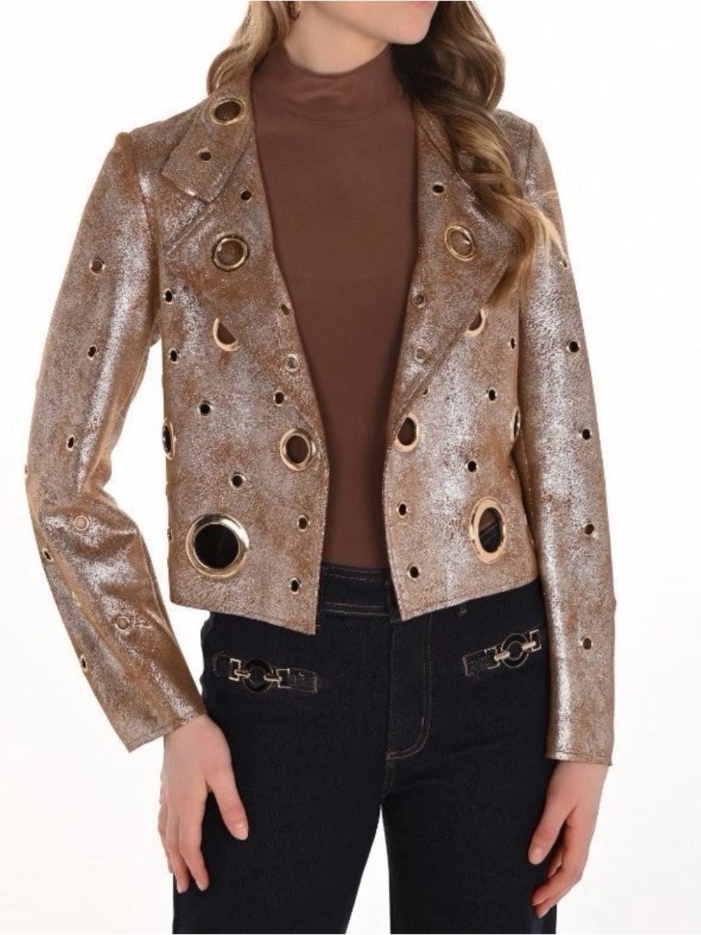 NWT Frank Lyman Design Collection Metallic Rose-Gold Eyelet Jacket.Stunning 🔥 - Picture 3 of 10